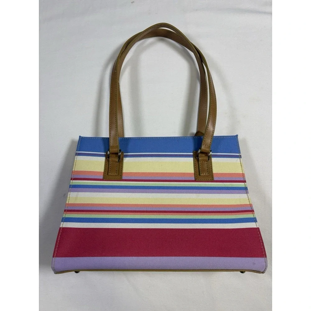 Vintage Kate Spade Sam Tote Bag Striped Canvas Rainbow Shoulder Purse Y2K 90s